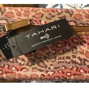 Tahari Pink and Tan Leopard Clutch